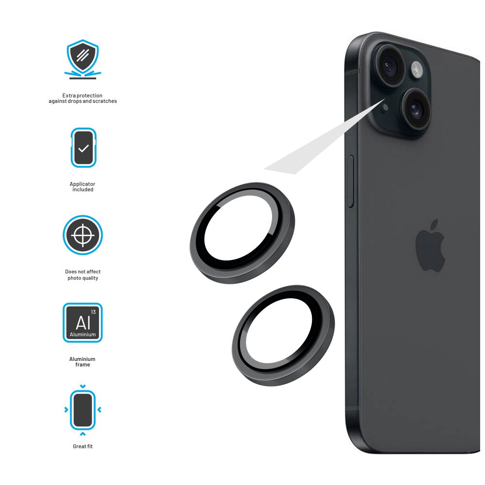 Levně Ochranná skla čoček fotoaparátů FIXED Camera Glass pro Apple iPhone 15/15 Plus, space gray