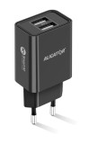 Chytrá síťová nabíječka ALIGATOR 2.4A, 2xUSB, smart IC, Micro USB kabel 2A, černá