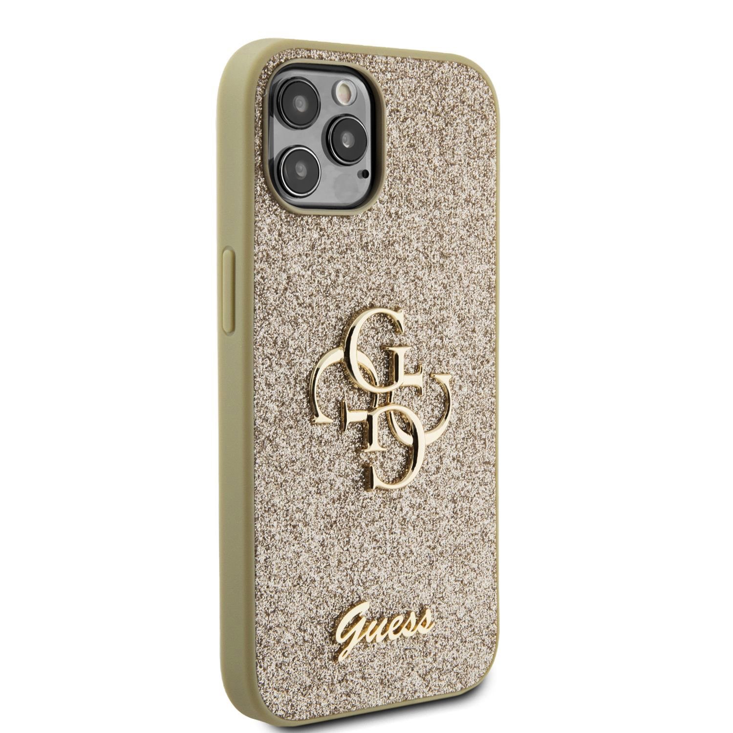 Guess PU Fixed Glitter 4G Metal Logo Zadní Kryt pro iPhone 12/12 Pro Gold