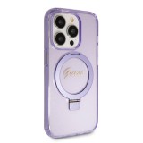 Guess IML Ring Stand Glitter MagSafe Zadní Kryt pro iPhone 15 Pro Purple