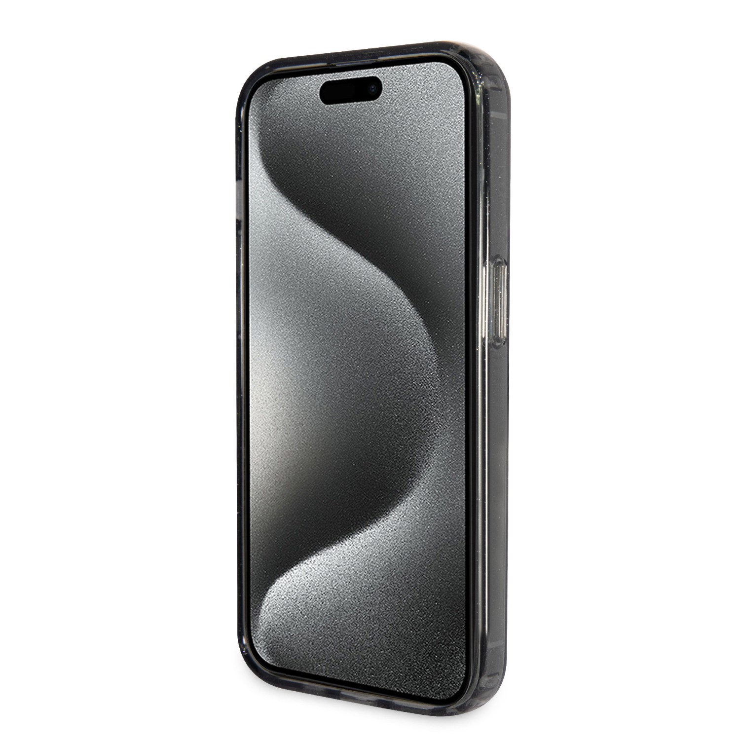 Guess IML Ring Stand Glitter MagSafe Zadní Kryt pro iPhone 15 Pro Black