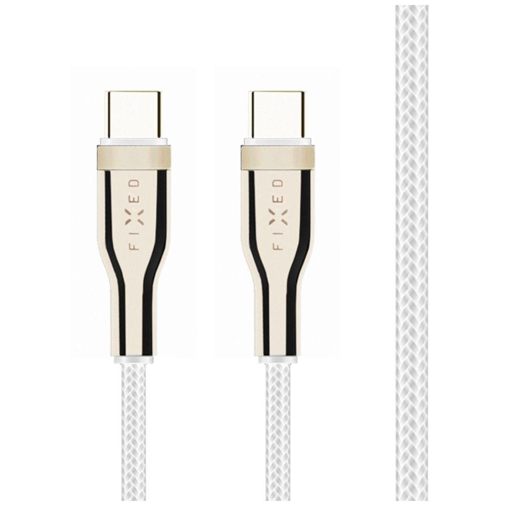 Nabíjecí a datový opletený kabel FIXED s konektory USB-C/USB-C a podporou PD, 1.2 m, USB 2.0, 100W, bílá
