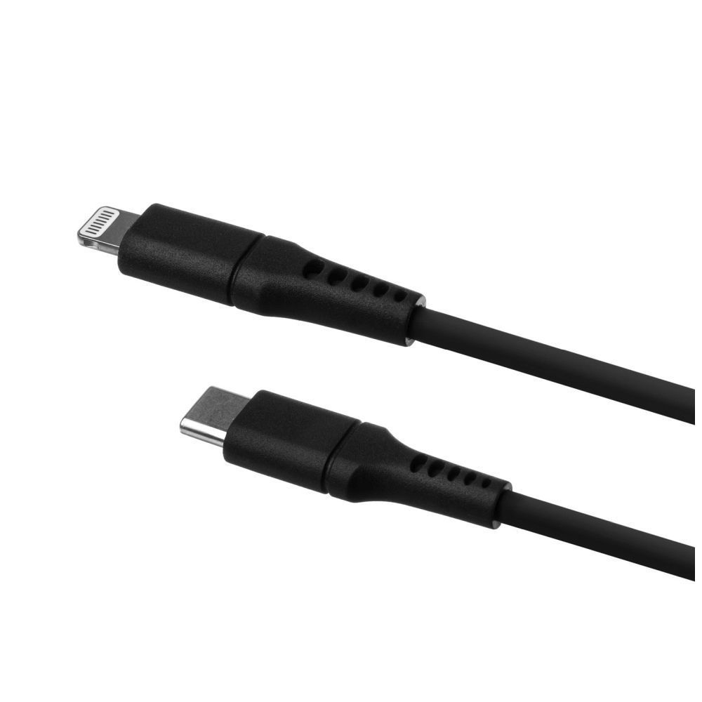 Dlouhý nabíjecí a datový Liquid silicone kabel FIXED s konektory USB-C/Lightning a podporou PD, 2m, MFI, černý