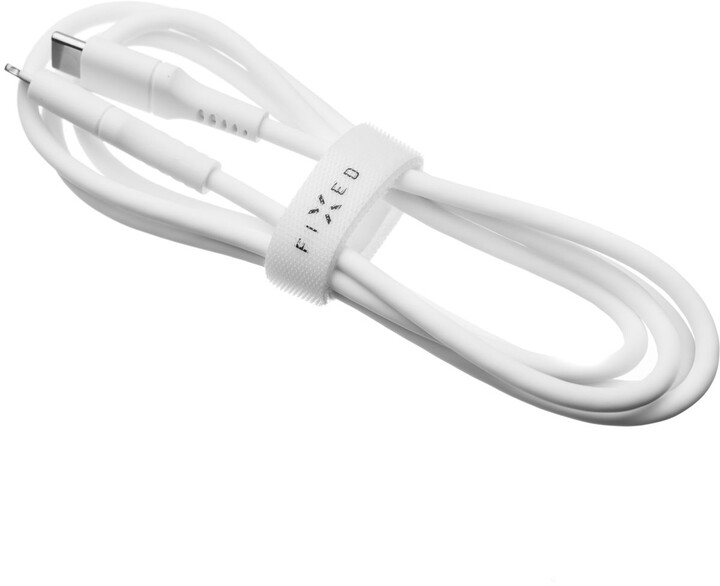 Nabíjecí a datový kabel FIXED Liquid silicone s konektory USB-C/Lightning a podporou PD, 0.5m, MFI, bílá