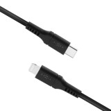 Nabíjecí a datový kabel FIXED Liquid silicone s konektory USB-C/Lightning a podporou PD, 0.5m, MFI, černá