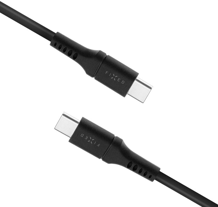 Nabíjecí a datový kabel FIXED Liquid silicone s konektory USB-C/USB-C a podporou PD, 1.2m, USB 2.0, 60W, černá