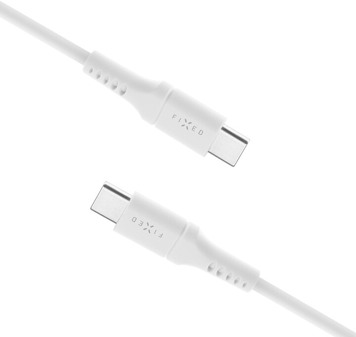 Nabíjecí a datový kabel FIXED Liquid silicone s konektory USB-C/USB-C a podporou PD, 0.5m, USB 2.0, 60W, bílá