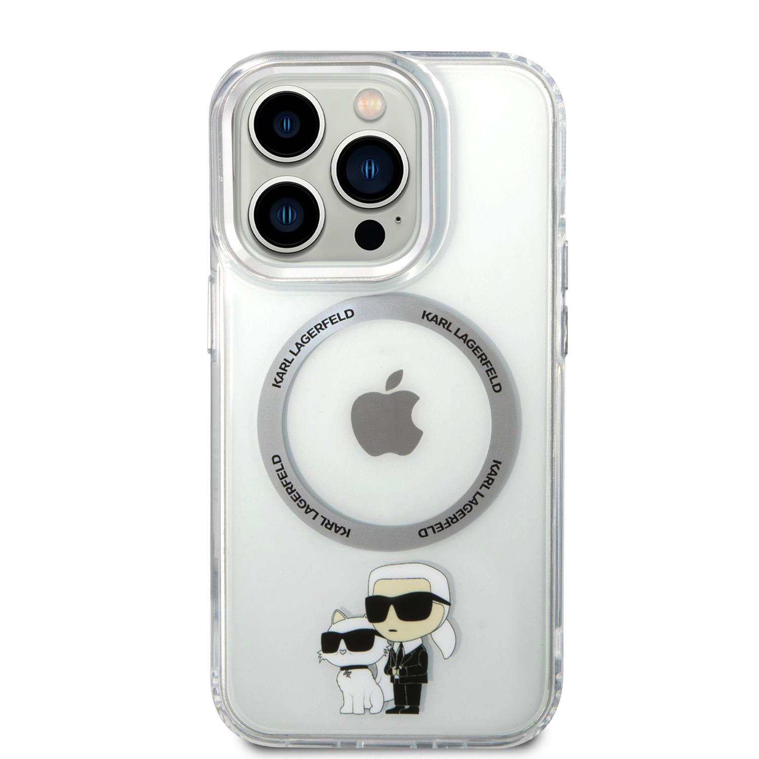Zadní kryt Karl Lagerfeld IML Karl and Choupette NFT MagSafe pro Apple iPhone 15 Pro, transparentní
