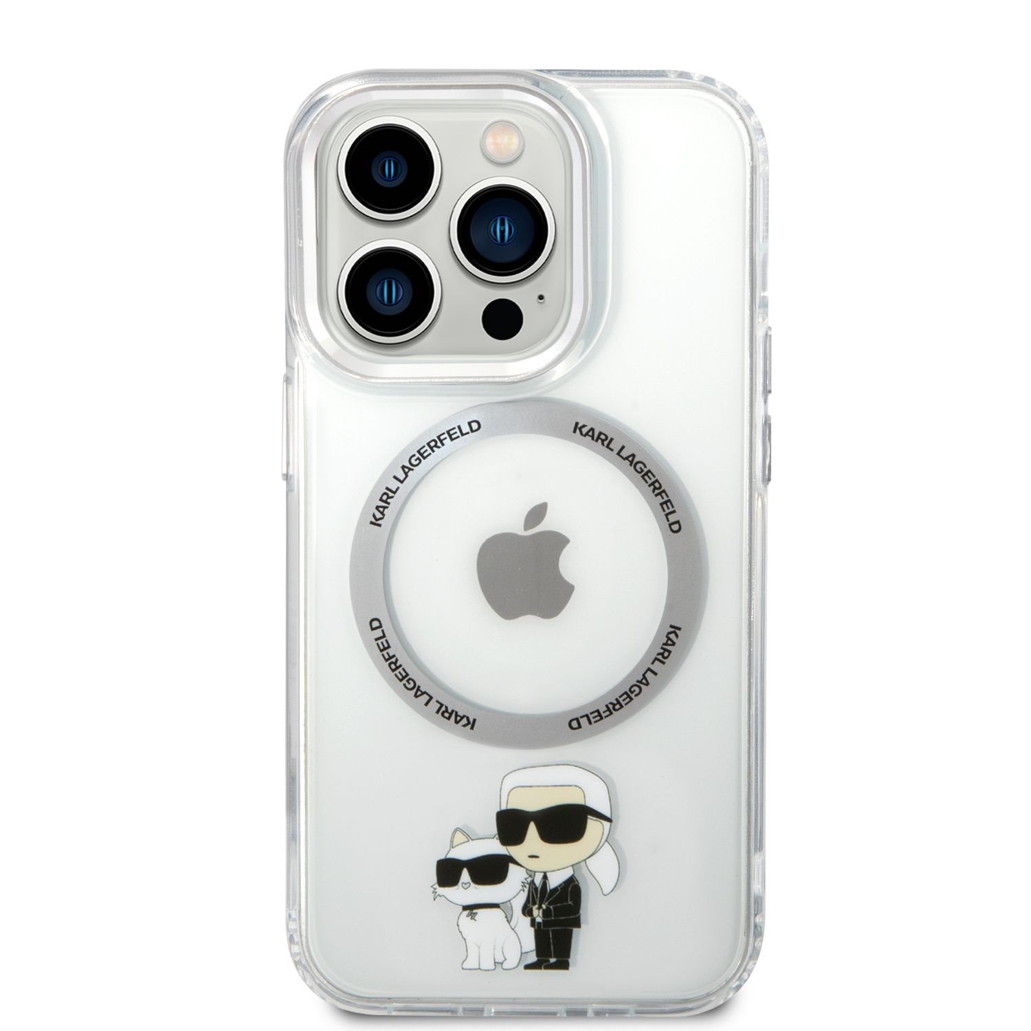 Levně Zadní kryt Karl Lagerfeld IML Karl and Choupette NFT MagSafe pro Apple iPhone 14 Pro Max, transparentní