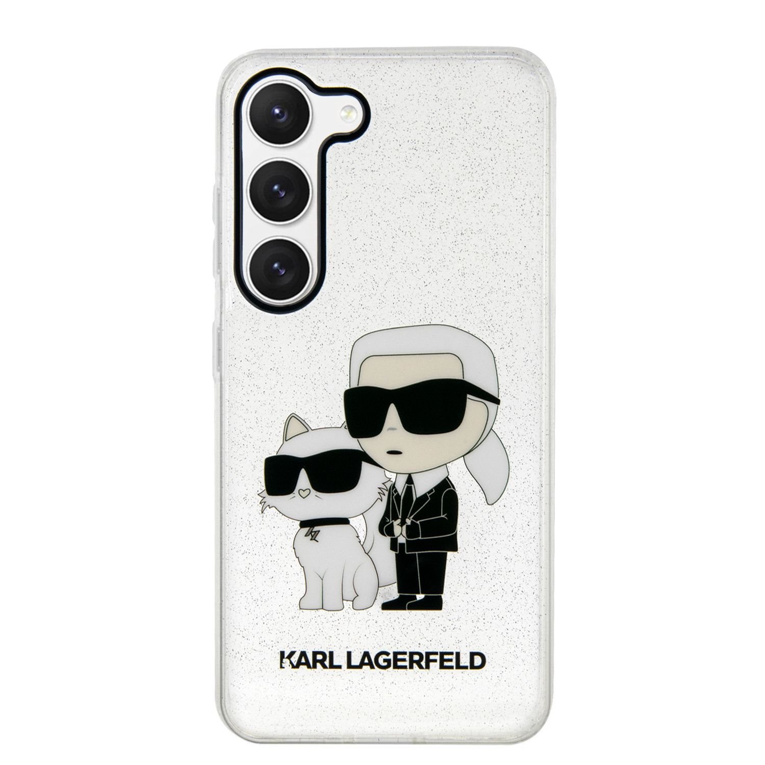 Karl Lagerfeld IML Glitter Karl and Choupette NFT Zadní Kryt pro Samsung Galaxy S23 Transparent