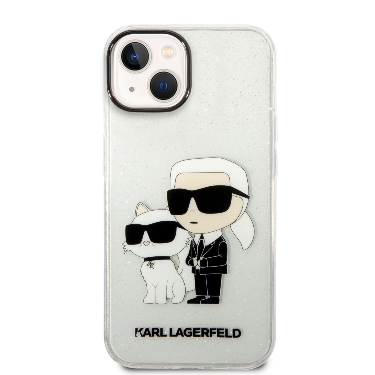 Karl Lagerfeld IML Glitter Karl and Choupette NFT Zadní Kryt pro iPhone 14 Transparent
