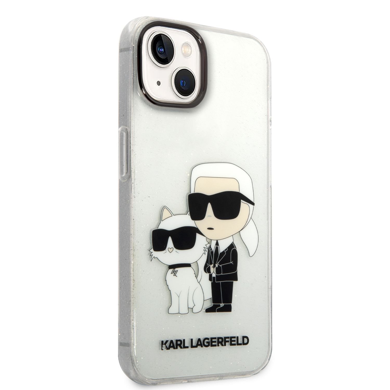 Karl Lagerfeld IML Glitter Karl and Choupette NFT Zadní Kryt pro iPhone 14 Transparent