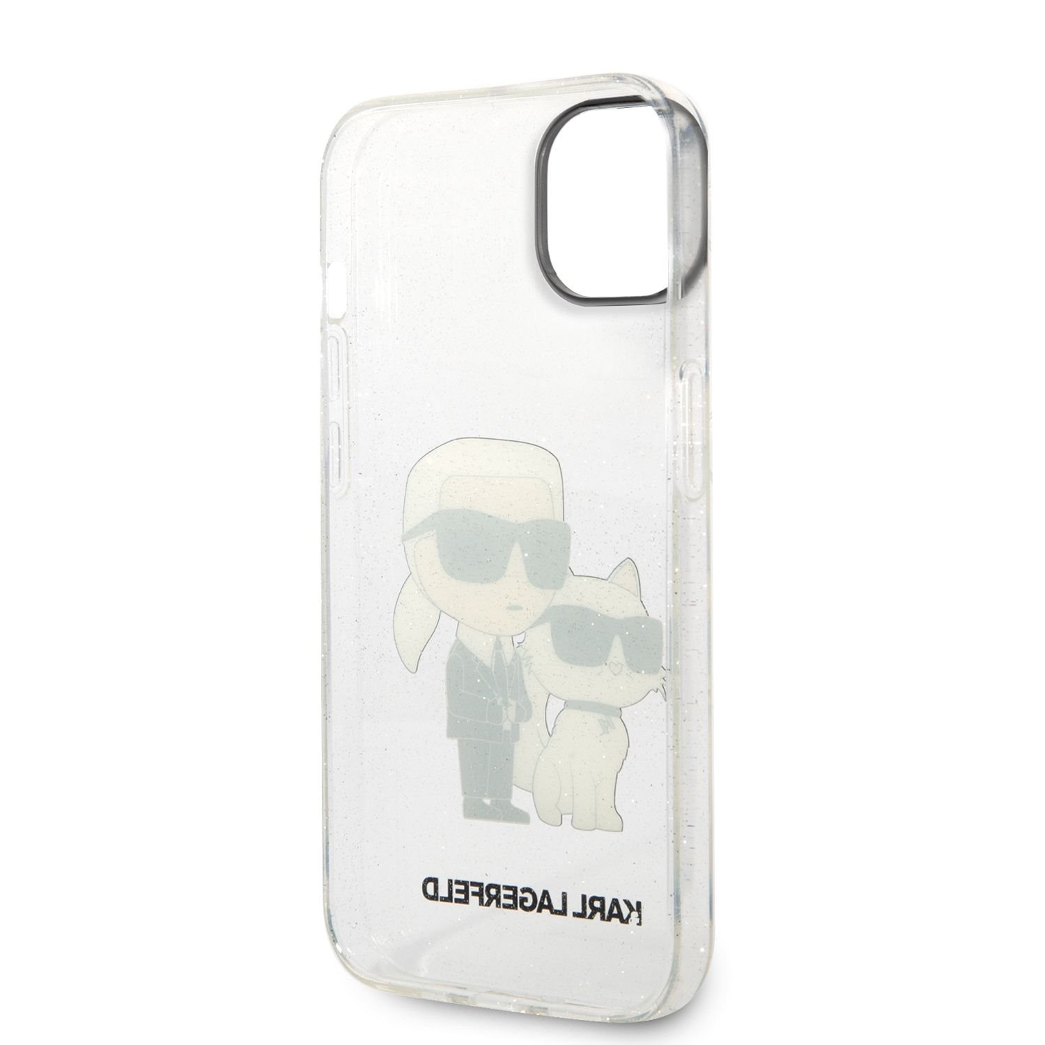 Karl Lagerfeld IML Glitter Karl and Choupette NFT Zadní Kryt pro iPhone 14 Transparent
