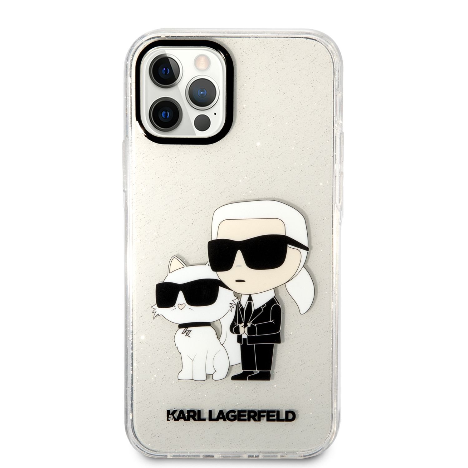 Levně Zadní kryt Karl Lagerfeld IML Glitter Karl and Choupette NFT pro Apple iPhone 12/12 Pro, transparentní