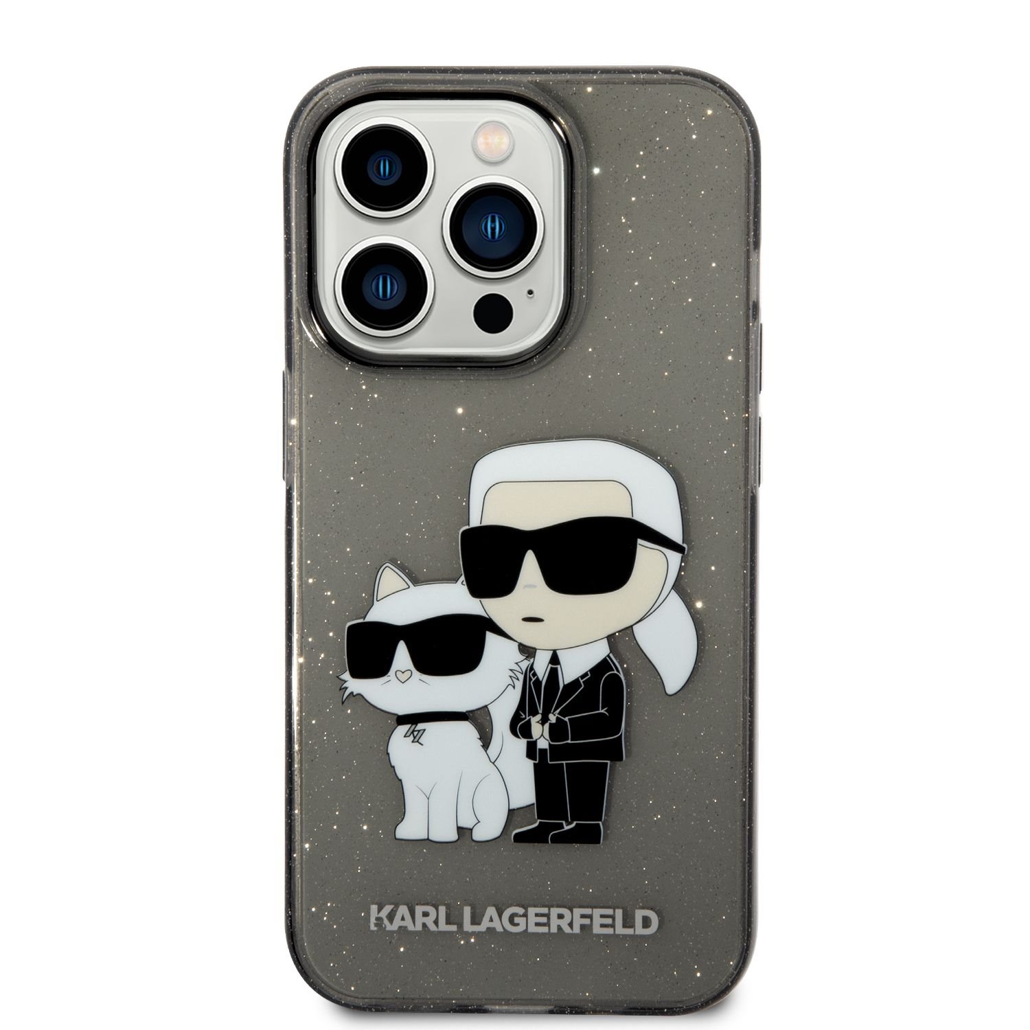 Levně Zadní kryt Karl Lagerfeld IML Glitter Karl and Choupette NFT pro Apple iPhone 14 Pro Max, černá