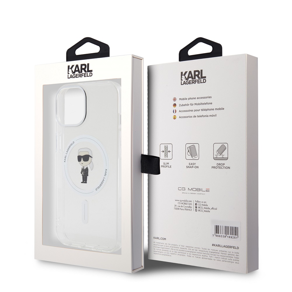 Karl Lagerfeld IML Ikonik MagSafe Zadní Kryt pro iPhone 15 Transparent