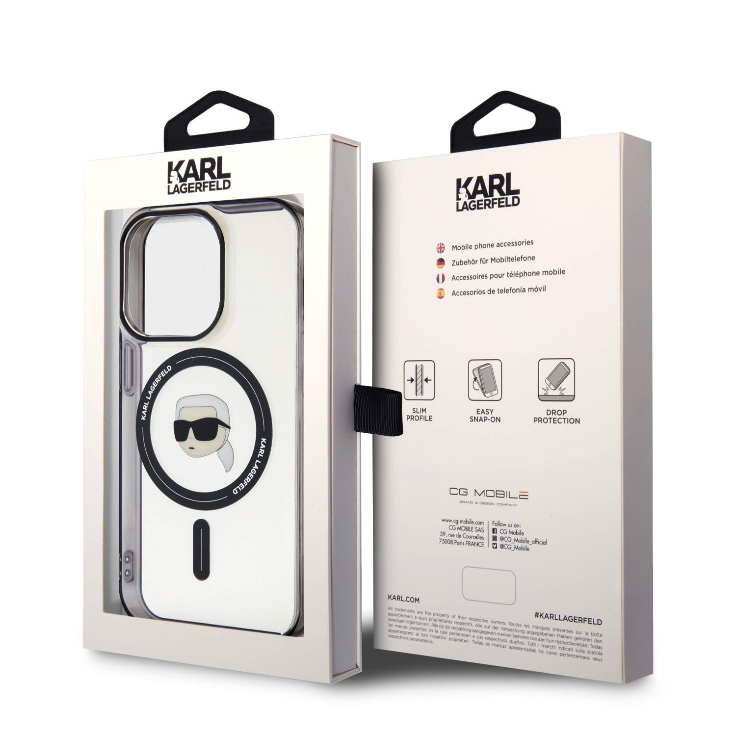 Karl Lagerfeld IML Karl Head MagSafe Zadní Kryt pro iPhone 15 Pro Transparent