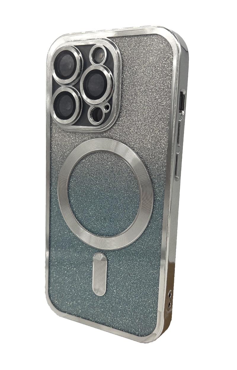 Silikonové TPU pouzdro Mag Glitter Chrome pro iPhone 15 Pro, stříbrná