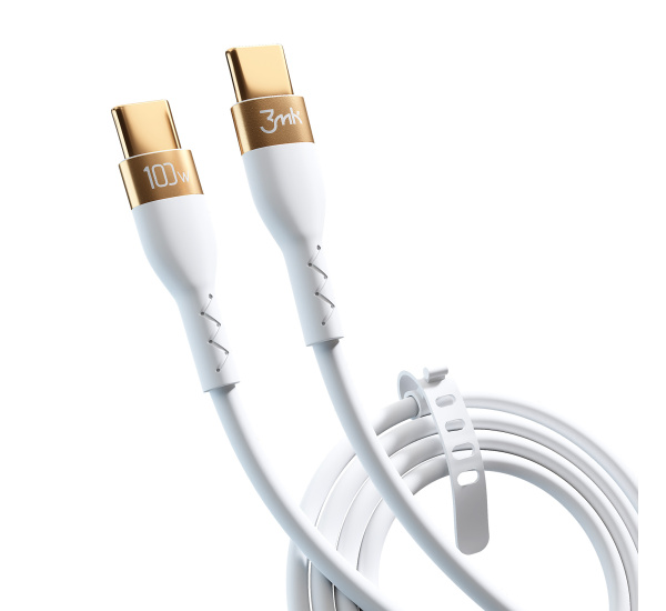 Data kabel 3mk Hyper Silicone USB-C/USB-C (PD), 100W, 5A, 2m, bílá