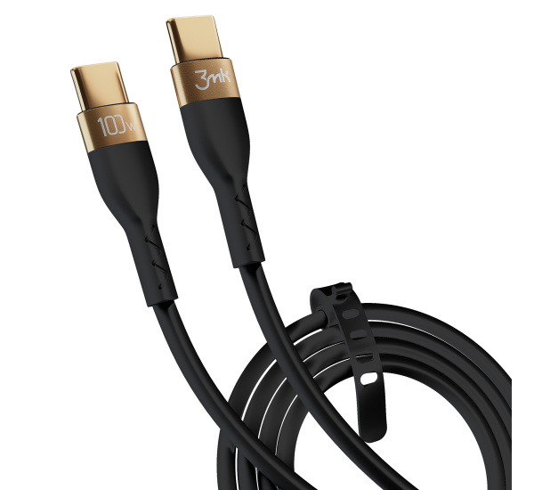 Data kabel 3mk Hyper Silicone USB-C/USB-C (PD), 100W, 5A, 2m, černá