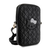 Hello Kitty PU Leather Quilted Pattern Kitty Head Logo Phone Bag Black