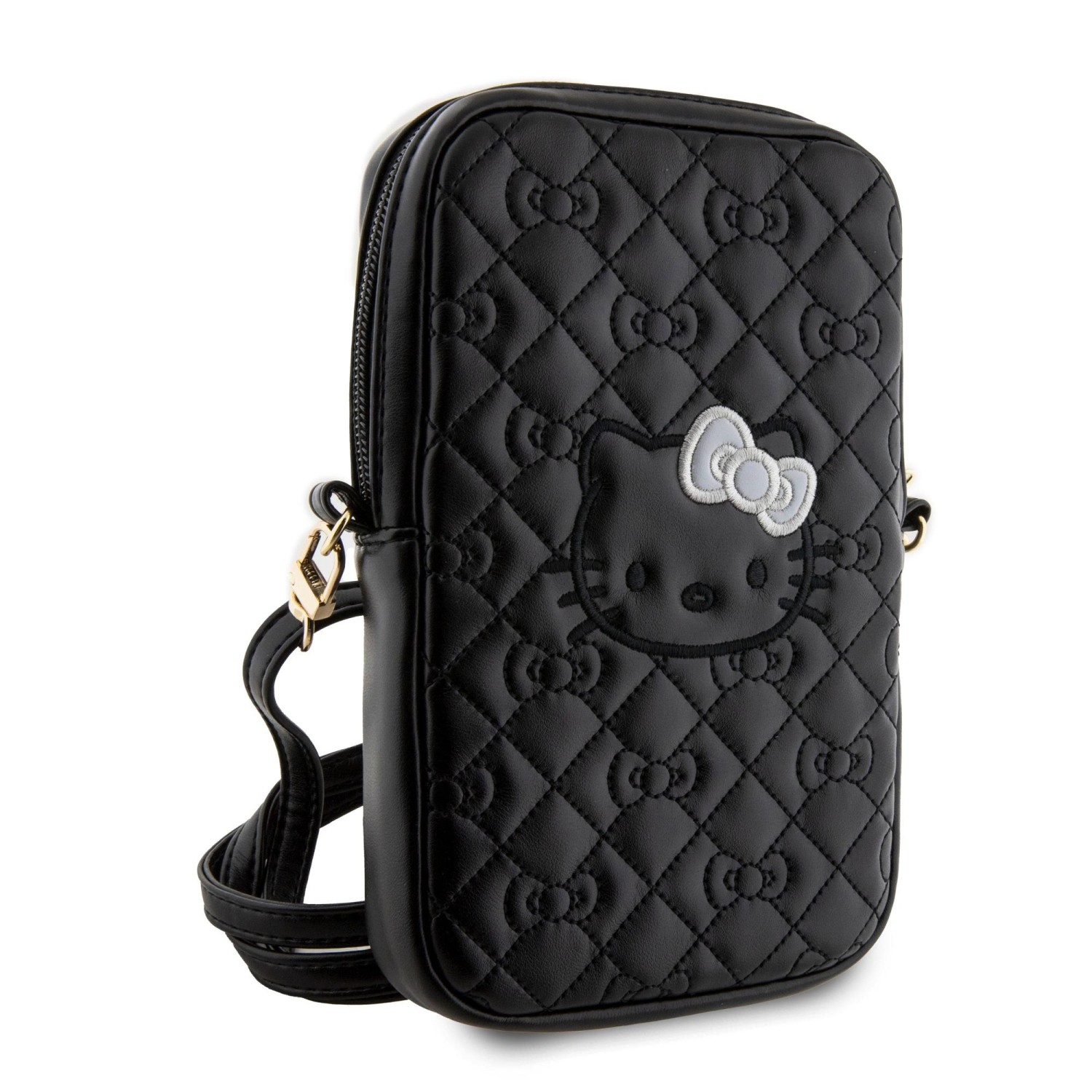 Kožená taška Hello Kitty PU Leather Quilted Pattern Kitty Head Logo Phone Bag, black