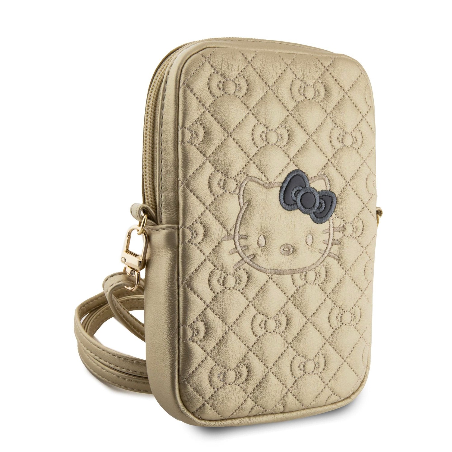 Kožená taška Hello Kitty PU Leather Quilted Pattern Kitty Head Logo Phone Bag, gold