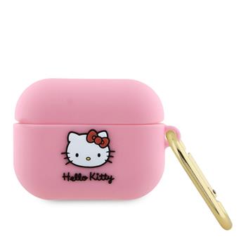 Levně Pouzdro Hello Kitty Liquid Silicone 3D Kitty Head Logo pro AirPods Pro, pink