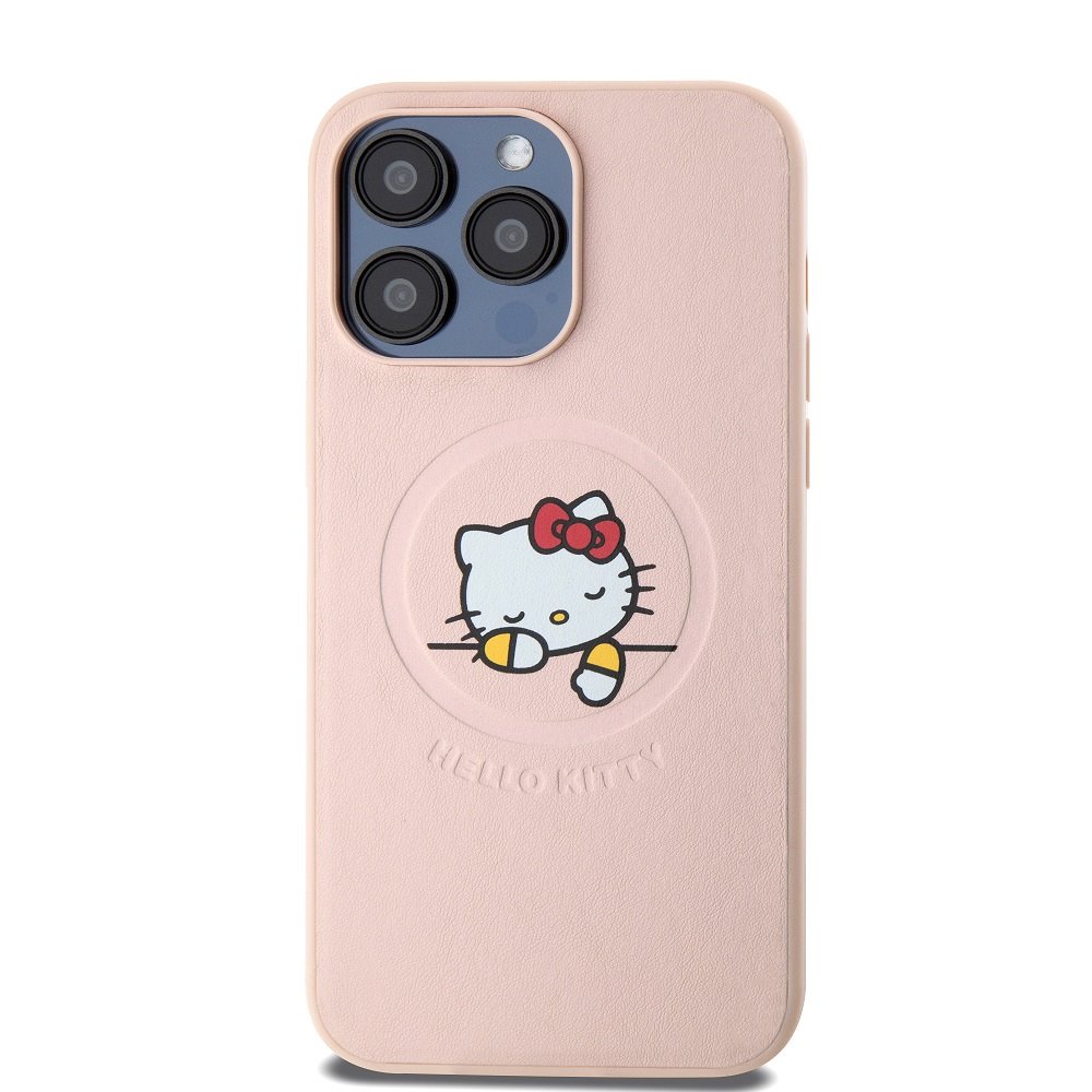 Zadní kryt Hello Kitty PU Kitty Asleep Logo MagSafe pro Apple iPhone 15 Pro Max, pink
