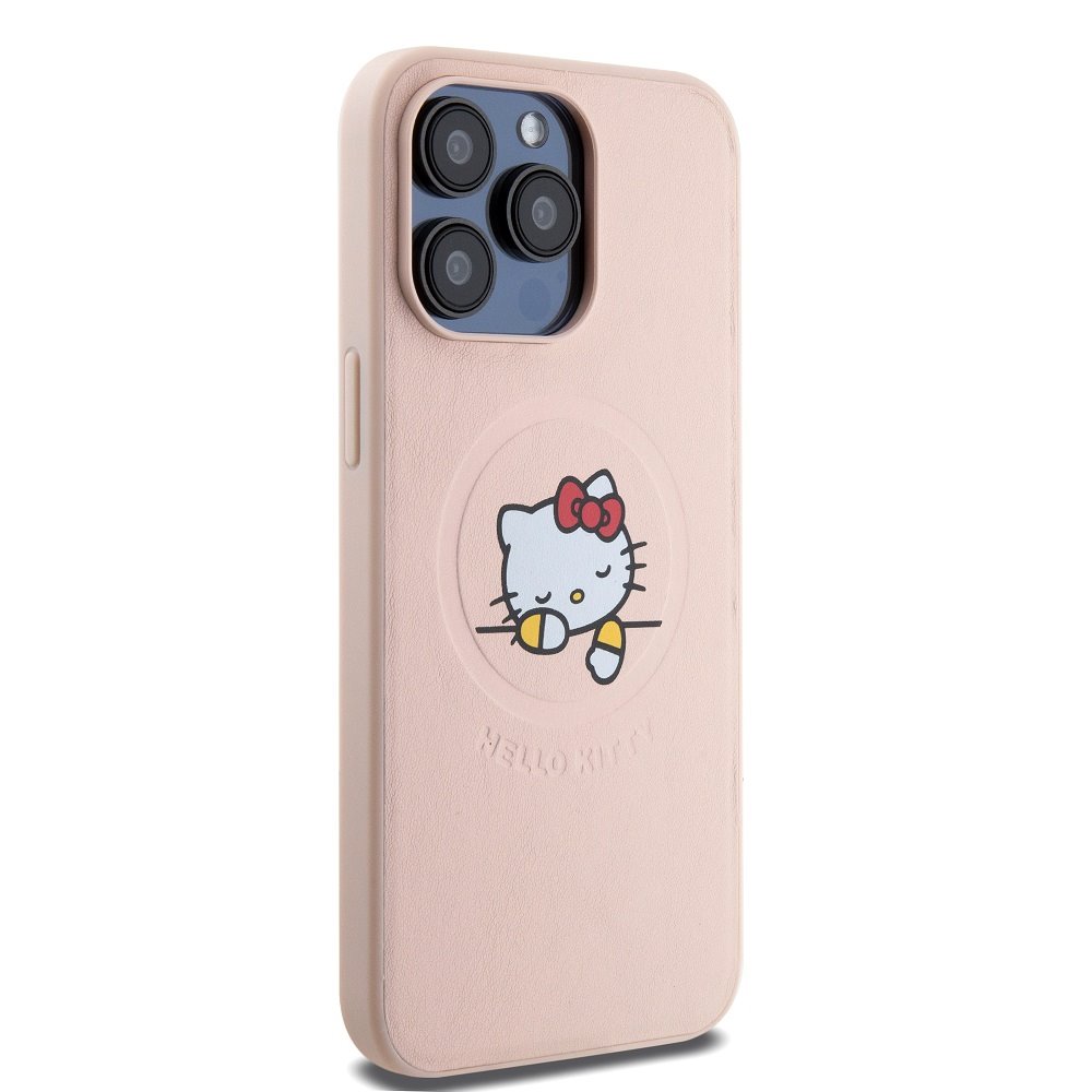 Hello Kitty PU Kitty Asleep Logo MagSafe Zadní Kryt pro iPhone 15 Pro Max Pink