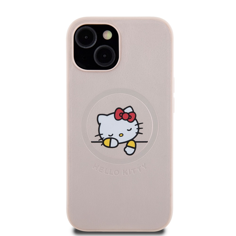 Zadní kryt Hello Kitty PU Kitty Asleep Logo MagSafe pro Apple iPhone 15, pink