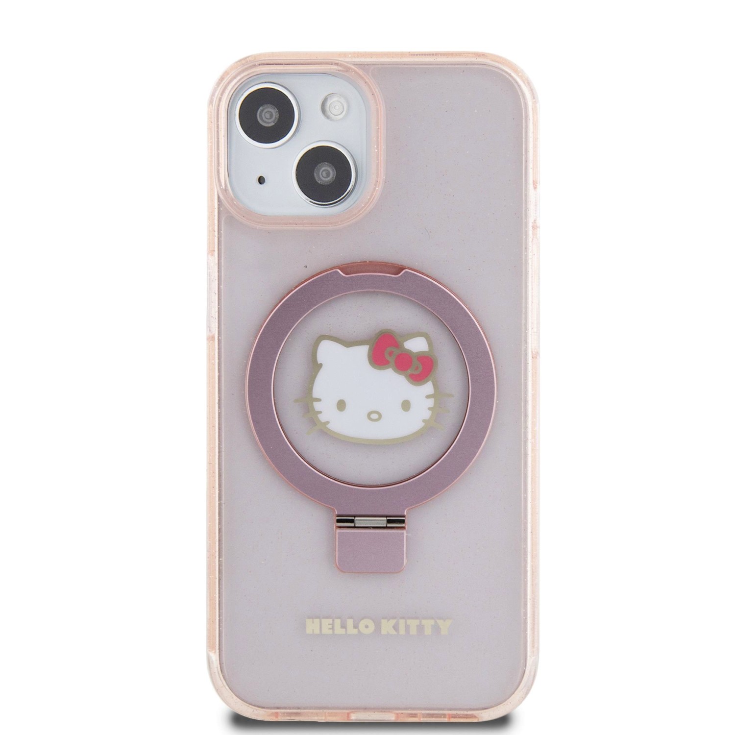 Hello Kitty IML Ringstand Glitter Kitty Head Logo MagSafe Zadní Kryt pro iPhone 15 Pink