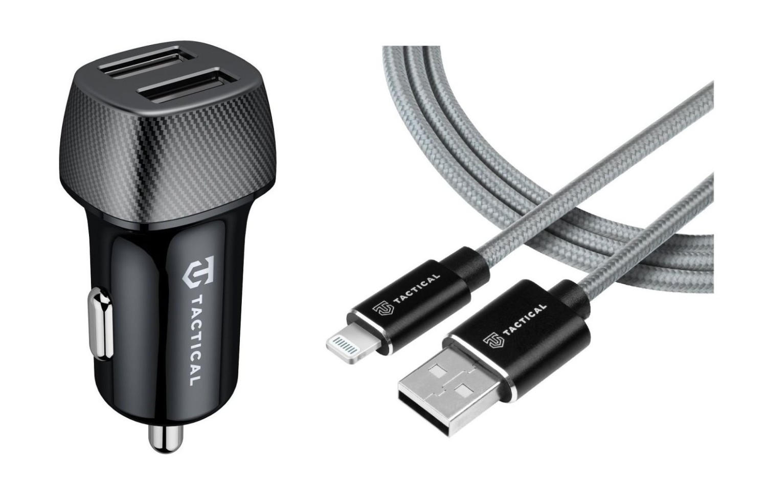 Levně Tactical Field Plug Dual 12W + Tactical Fast Rope Aramid Cable USB-A/Lightning MFi 0.3m šedá