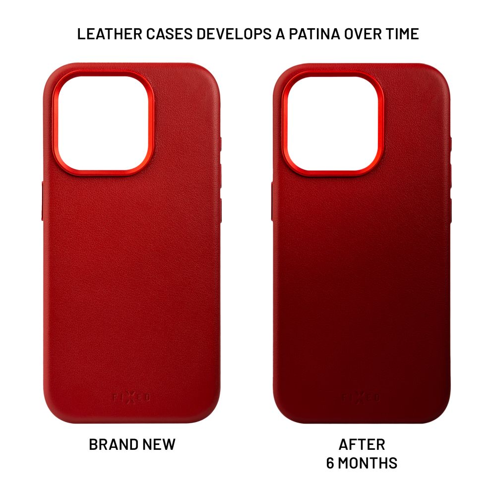 Kožený zadní kryt FIXED MagLeather s podporou MagSafe pro Apple iPhone 13, červený