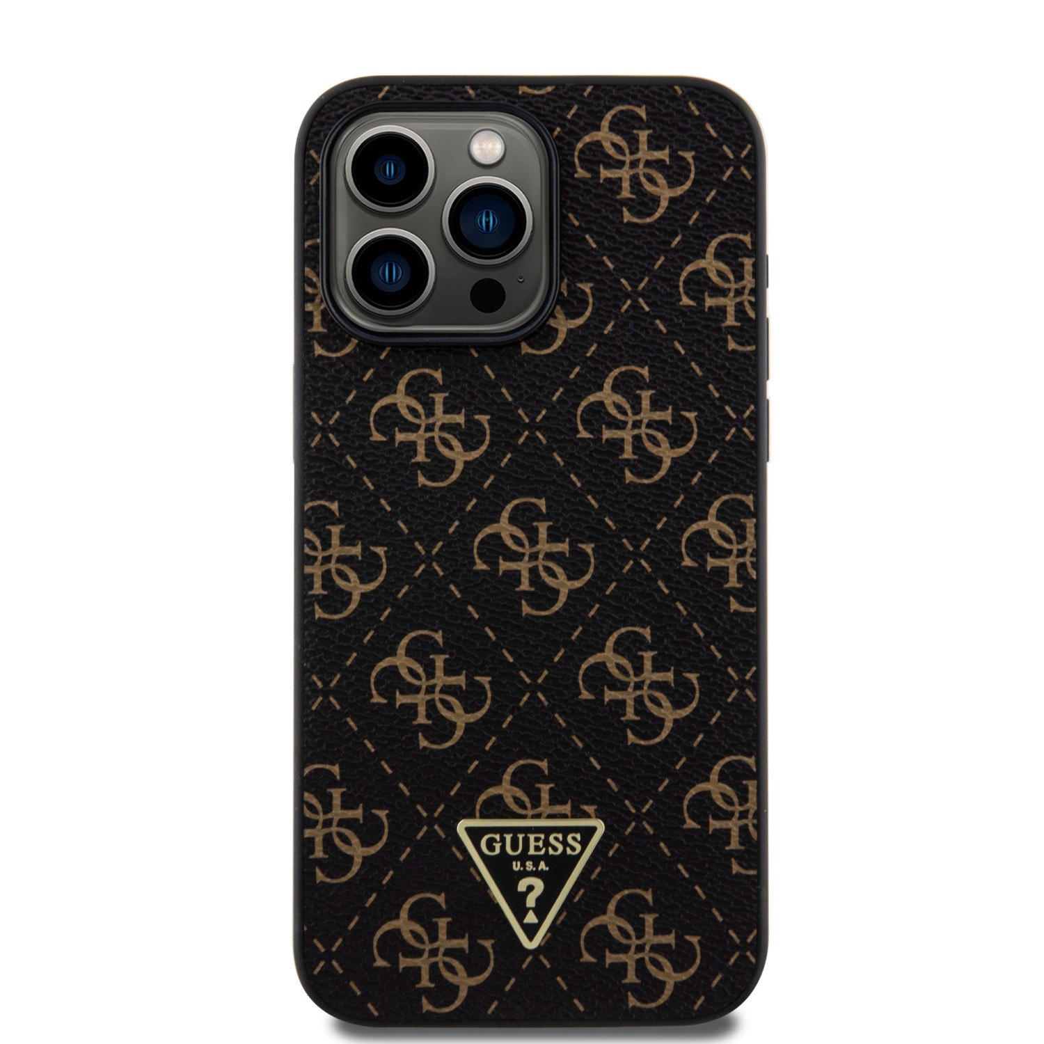 Zadní kryt Guess PU Leather 4G Triangle Metal Logo pro Apple iPhone 15 Pro Max, black