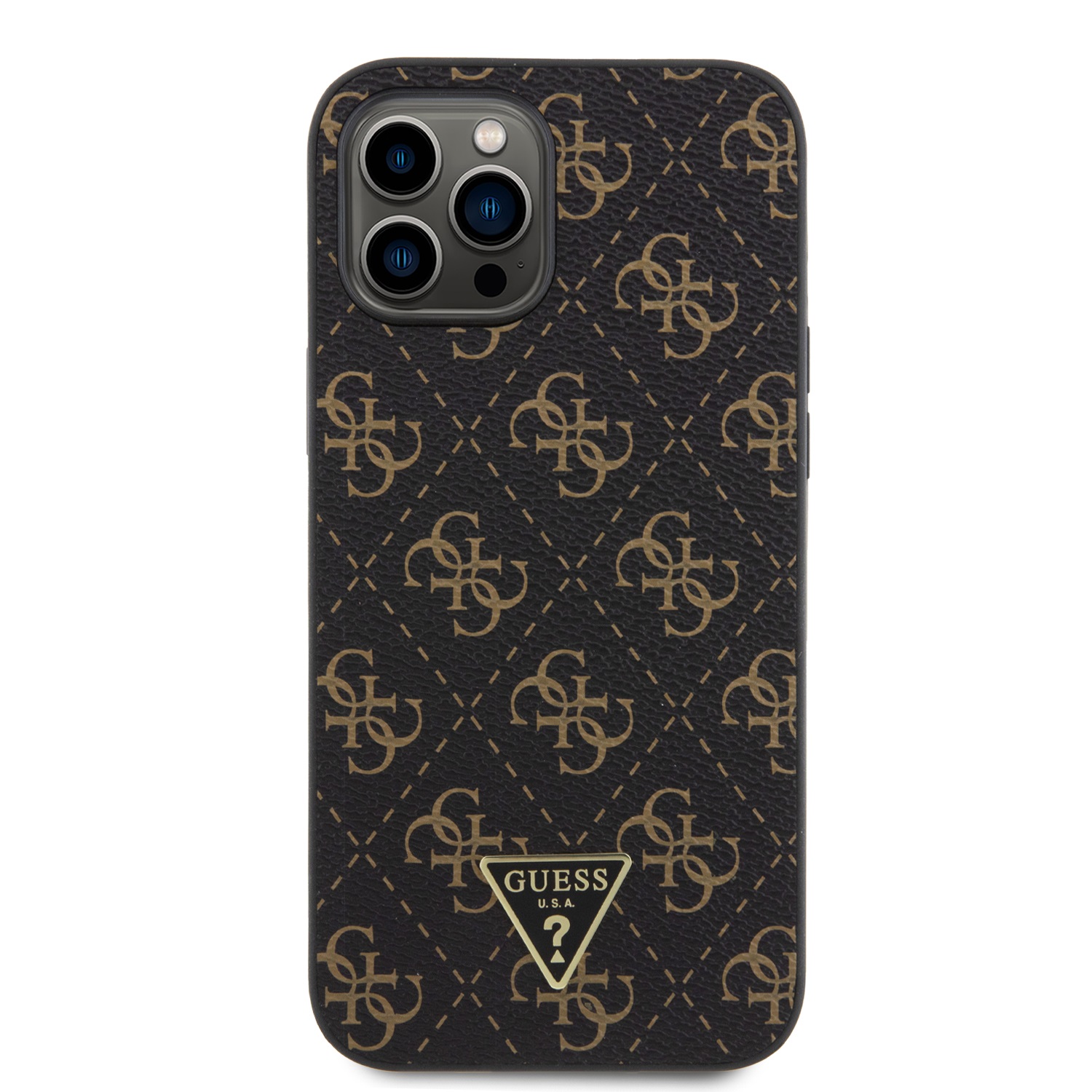 Zadní kryt Guess PU Leather 4G Triangle Metal Logo pro Apple iPhone 12 Pro Max, black