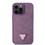 Guess Rhinestones Triangle Metal Logo Kryt pro iPhone 15 Pro Max Purple