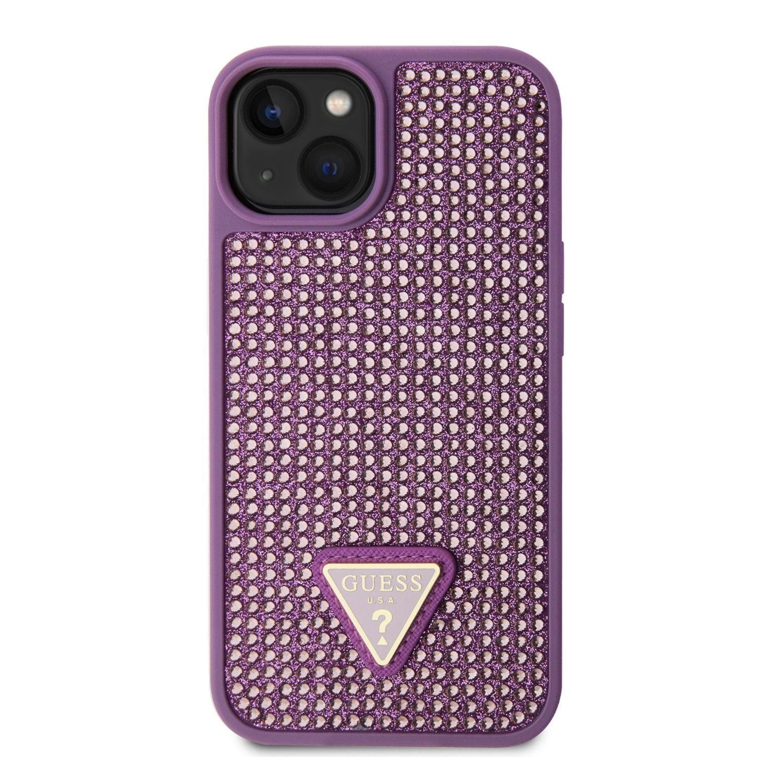 Levně Zadní kryt Guess Rhinestones Triangle Metal Logo pro Apple iPhone 15 Plus, purple