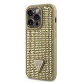 Guess Rhinestones Triangle Metal Logo Kryt pro iPhone 15 Pro Gold
