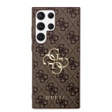 Guess PU 4G Metal Logo Zadní Kryt pro Samsung Galaxy S24 Ultra Brown