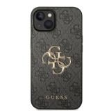 Guess PU 4G Metal Logo Zadní Kryt pro iPhone 15 Grey