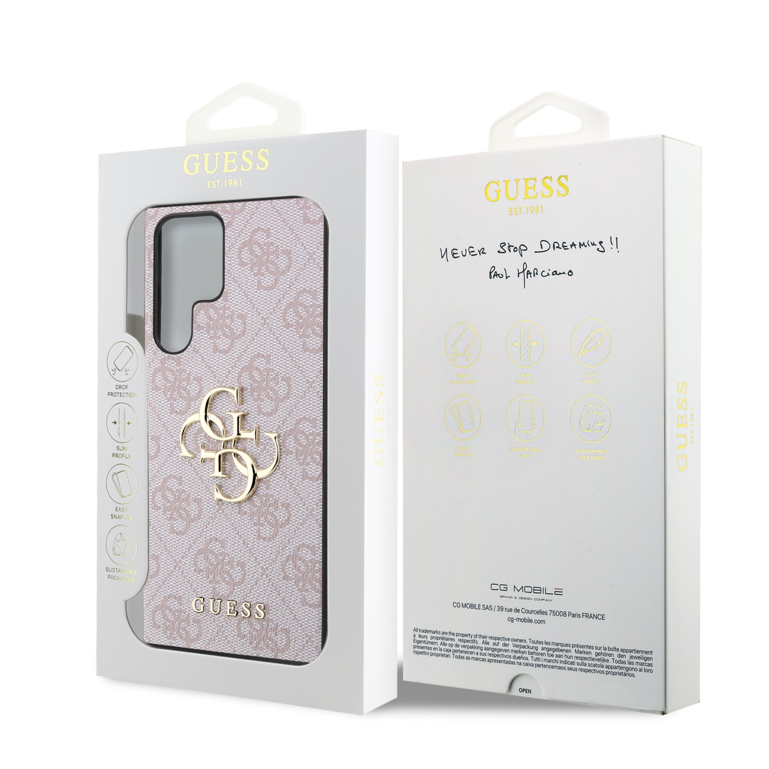 Zadní kryt Guess PU 4G Metal Logo pro Samsung Galaxy S23 Ultra, růžová