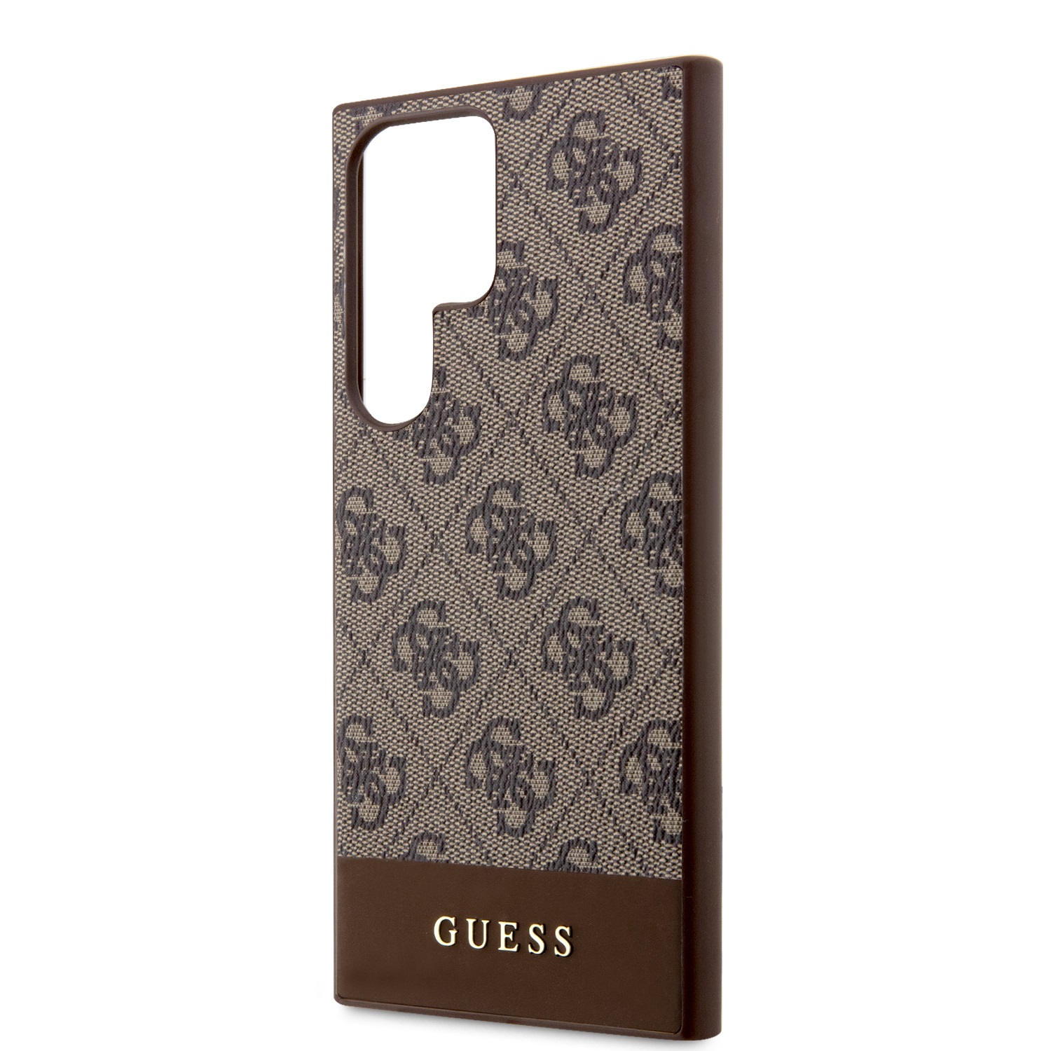 Guess PU 4G Stripe Zadní Kryt pro Samsung Galaxy S24 Ultra Brown