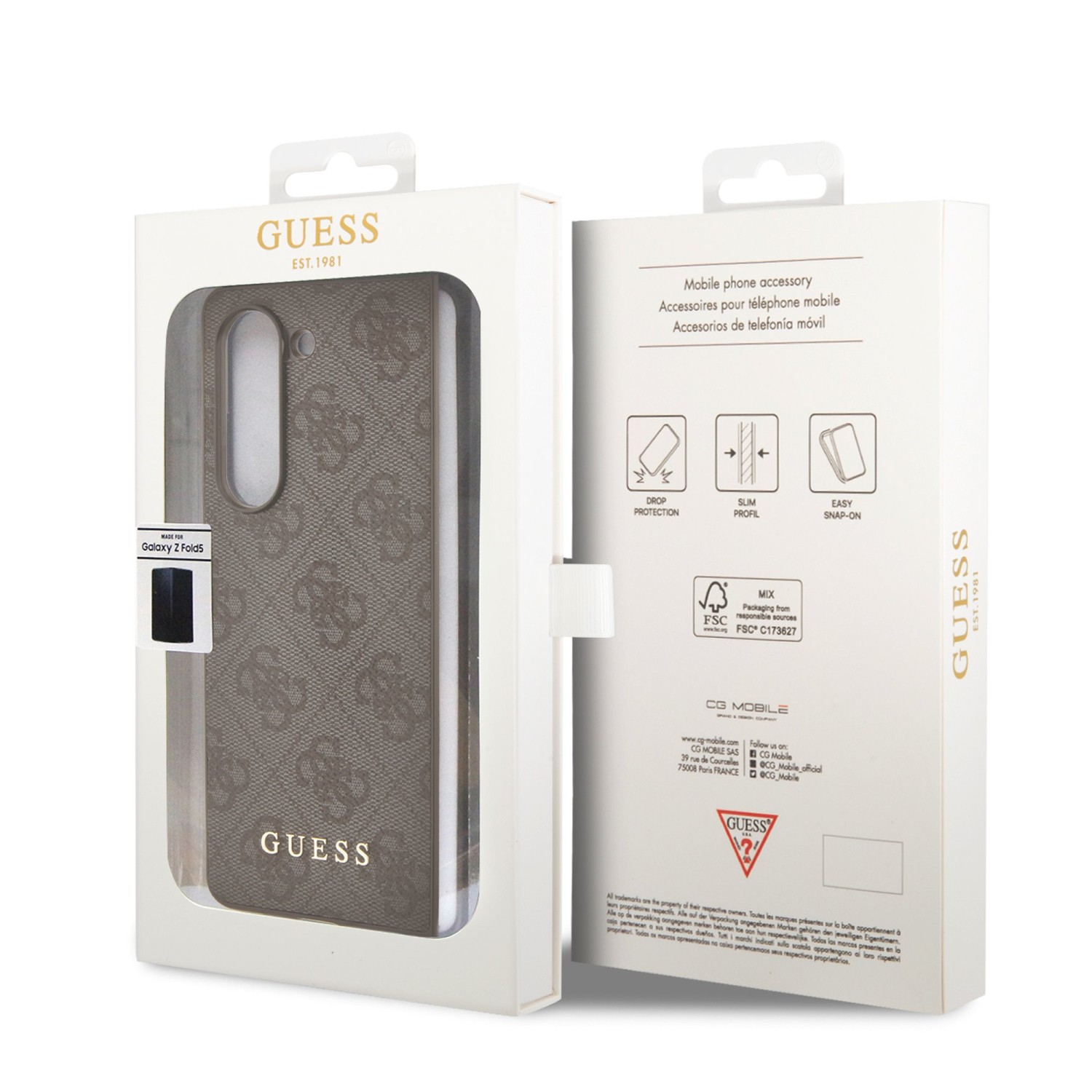 Guess 4G Charms Zadní Kryt pro Samsung Galaxy Z Fold 5 Brown