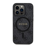 Guess PU Leather 4G Colored Ring MagSafe Zadní Kryt pro iPhone 14 Pro Black