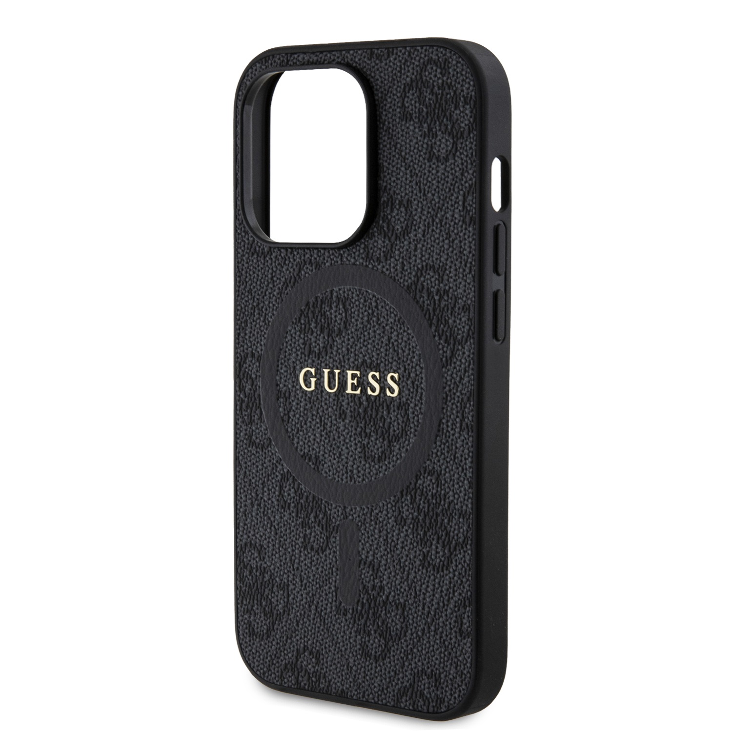 Guess PU Leather 4G Colored Ring MagSafe Zadní Kryt pro iPhone 14 Pro Black