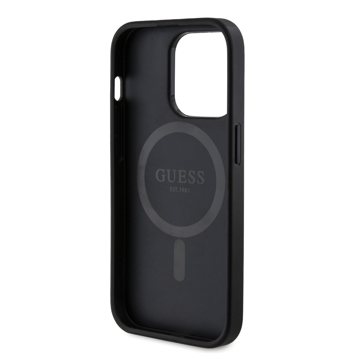 Guess PU Leather 4G Colored Ring MagSafe Zadní Kryt pro iPhone 14 Pro Black