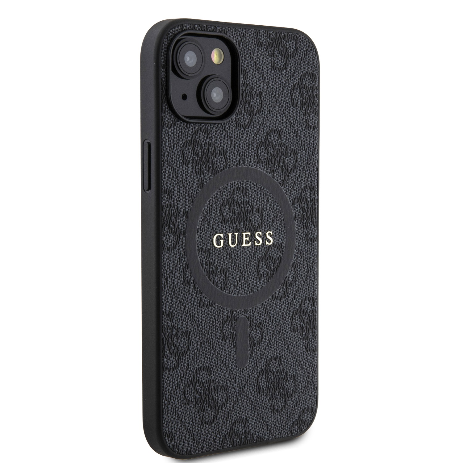Guess PU Leather 4G Colored Ring MagSafe Zadní Kryt pro iPhone 15 Plus Black