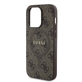 Guess PU Leather 4G Colored Ring MagSafe Zadní Kryt pro iPhone 14 Pro Brown