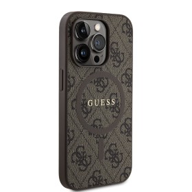 Zadní kryt Guess PU Leather 4G Colored Ring MagSafe pro Apple iPhone 14 Pro, hnědá